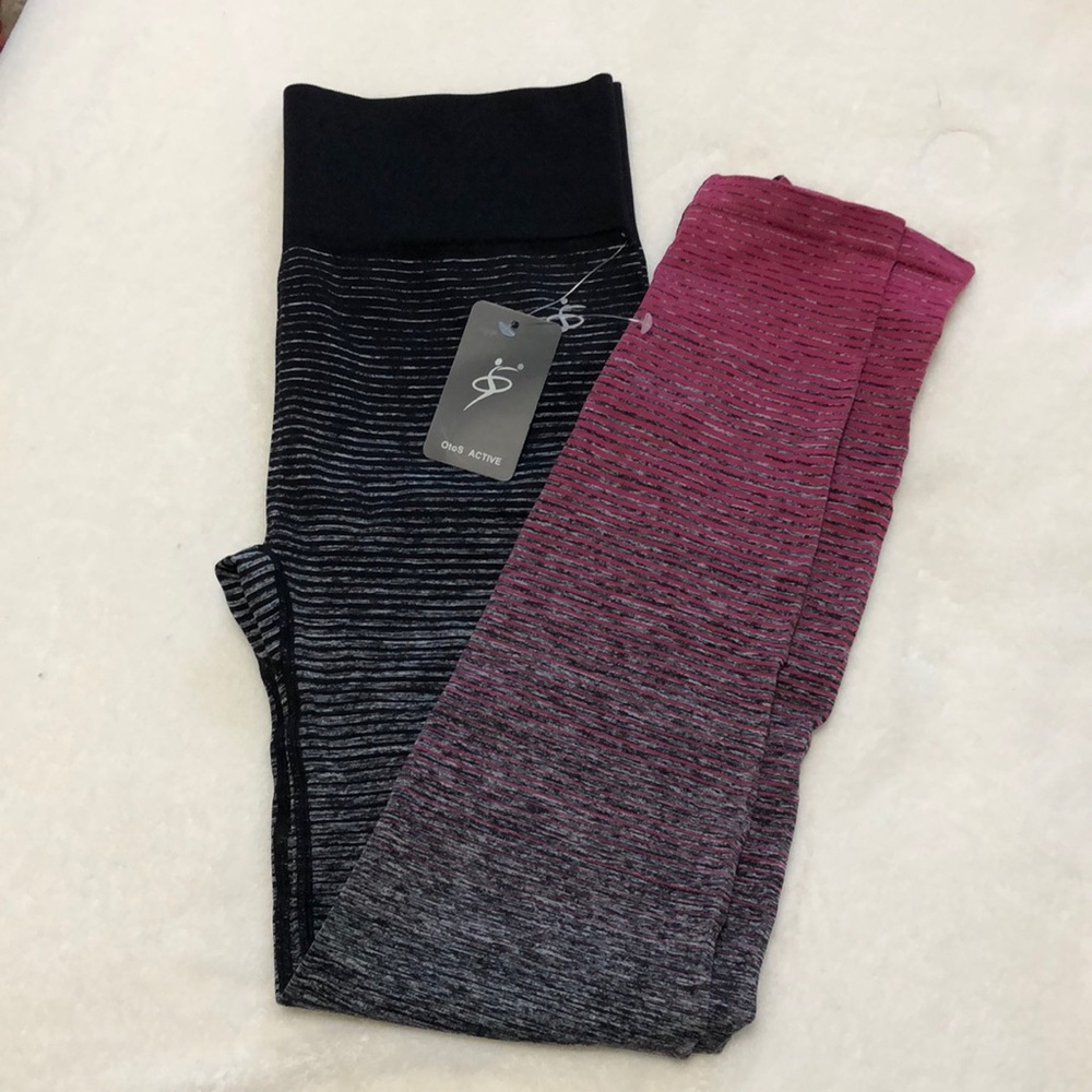 Full length black and pink leggings